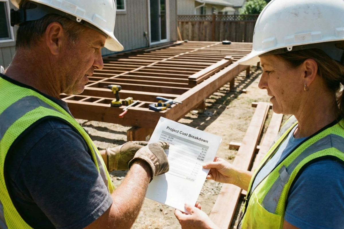 Completed construction job pricing breakdown on paper