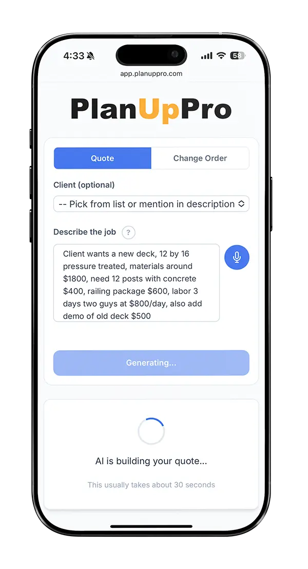 PlanUpPro — Describe the Job