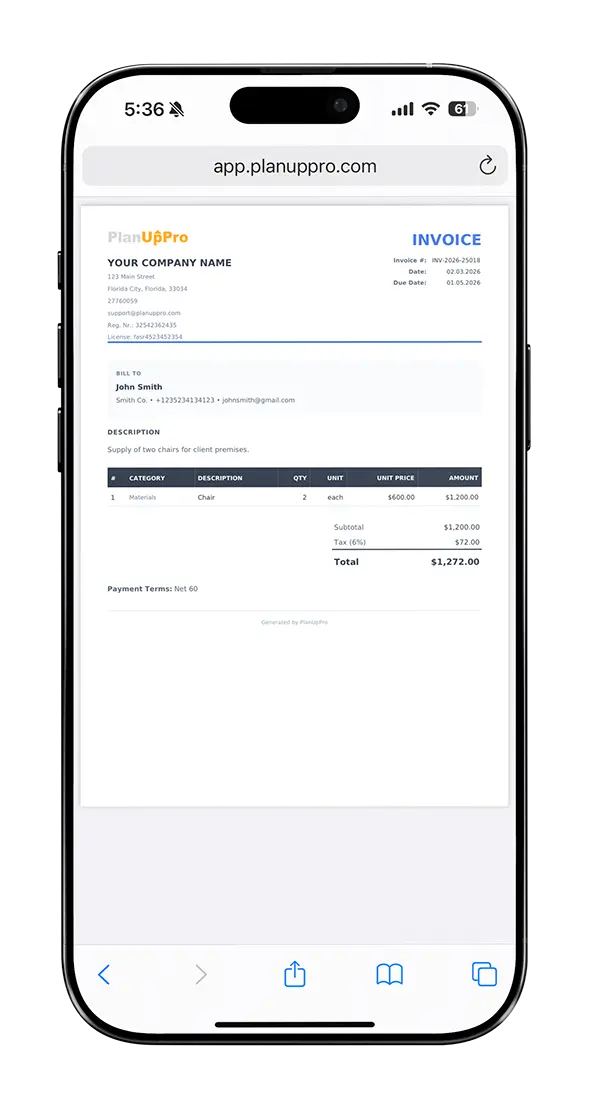 PlanUpPro — Invoice